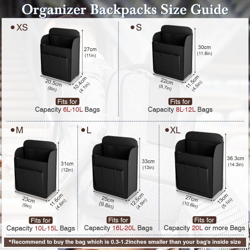 APSOONSELL Felt Backpack Organizer Insert Lightweight Backpack Shaper Foldable Tote Organizer for Handbag Tote Rucksack Shoulder Bag, Black, M - Image 2